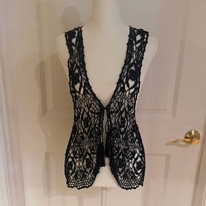 Black Lace Crochet Vest